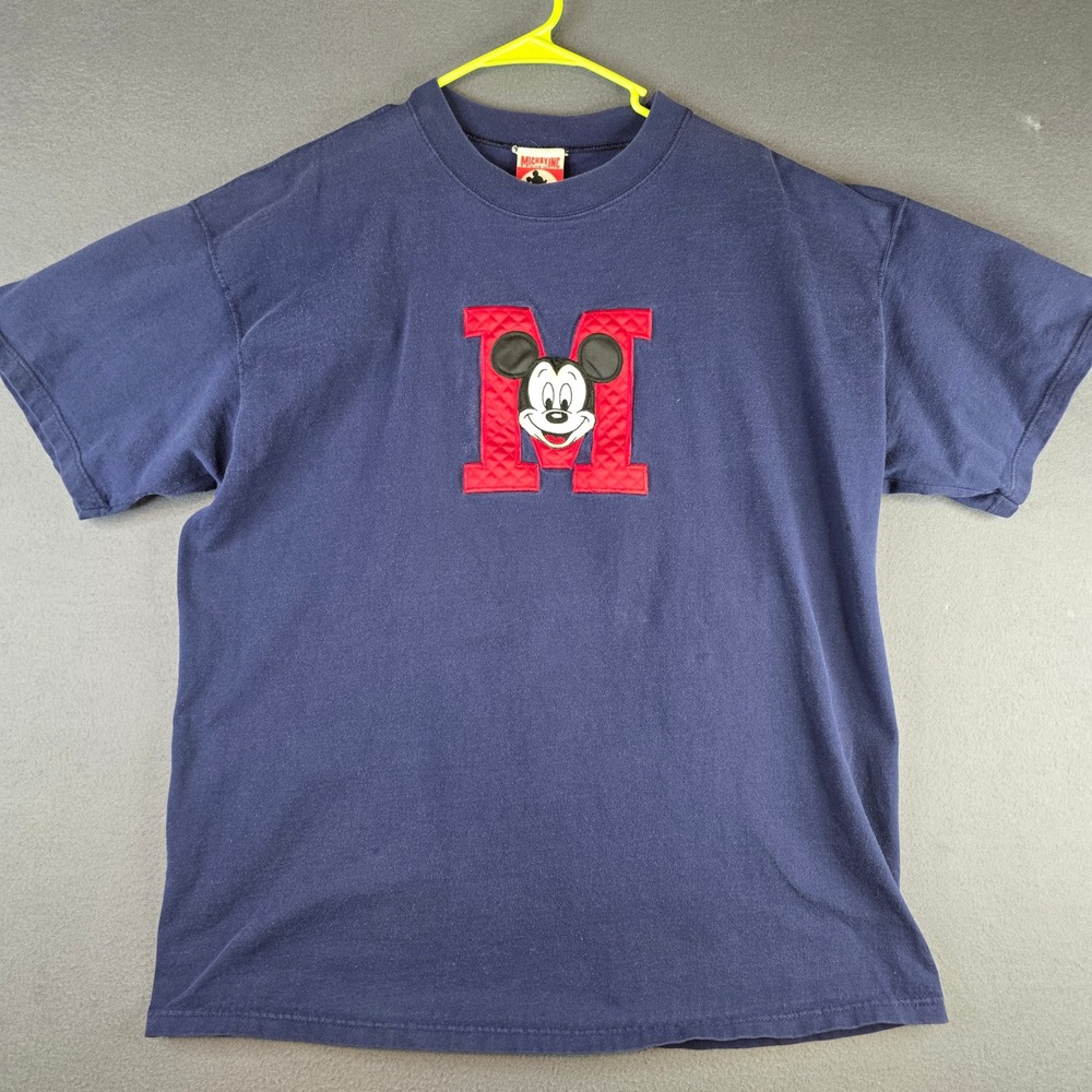 Mickey Inc T-Shirt Mens L/XL Navy‎ Blue Mickey Mouse Varsity Letter M USA Made